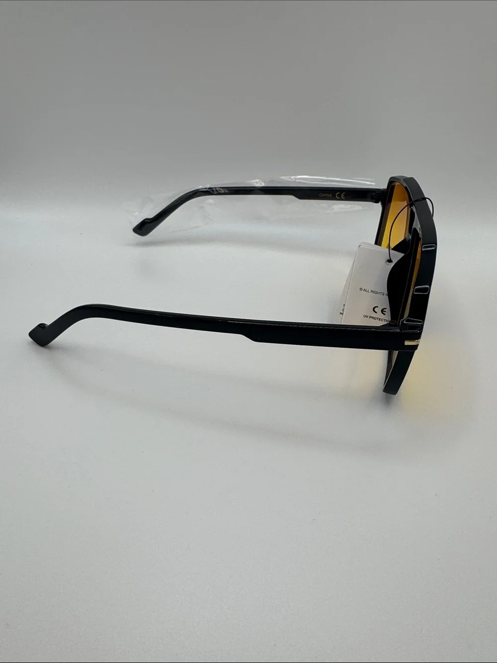 Black Frame Sunglasses with Amber Lenses - Women’s Fashion Shades